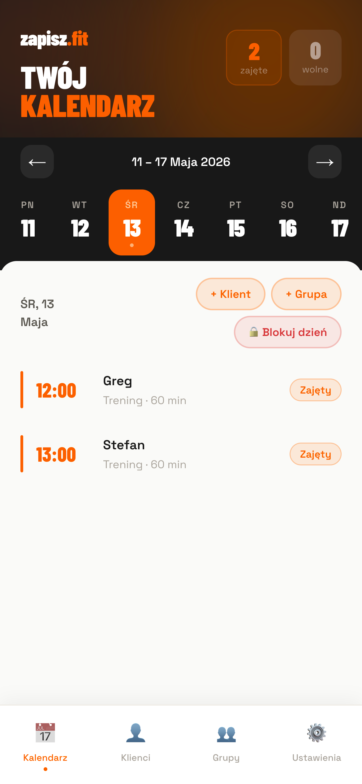 Kalendarz trenera